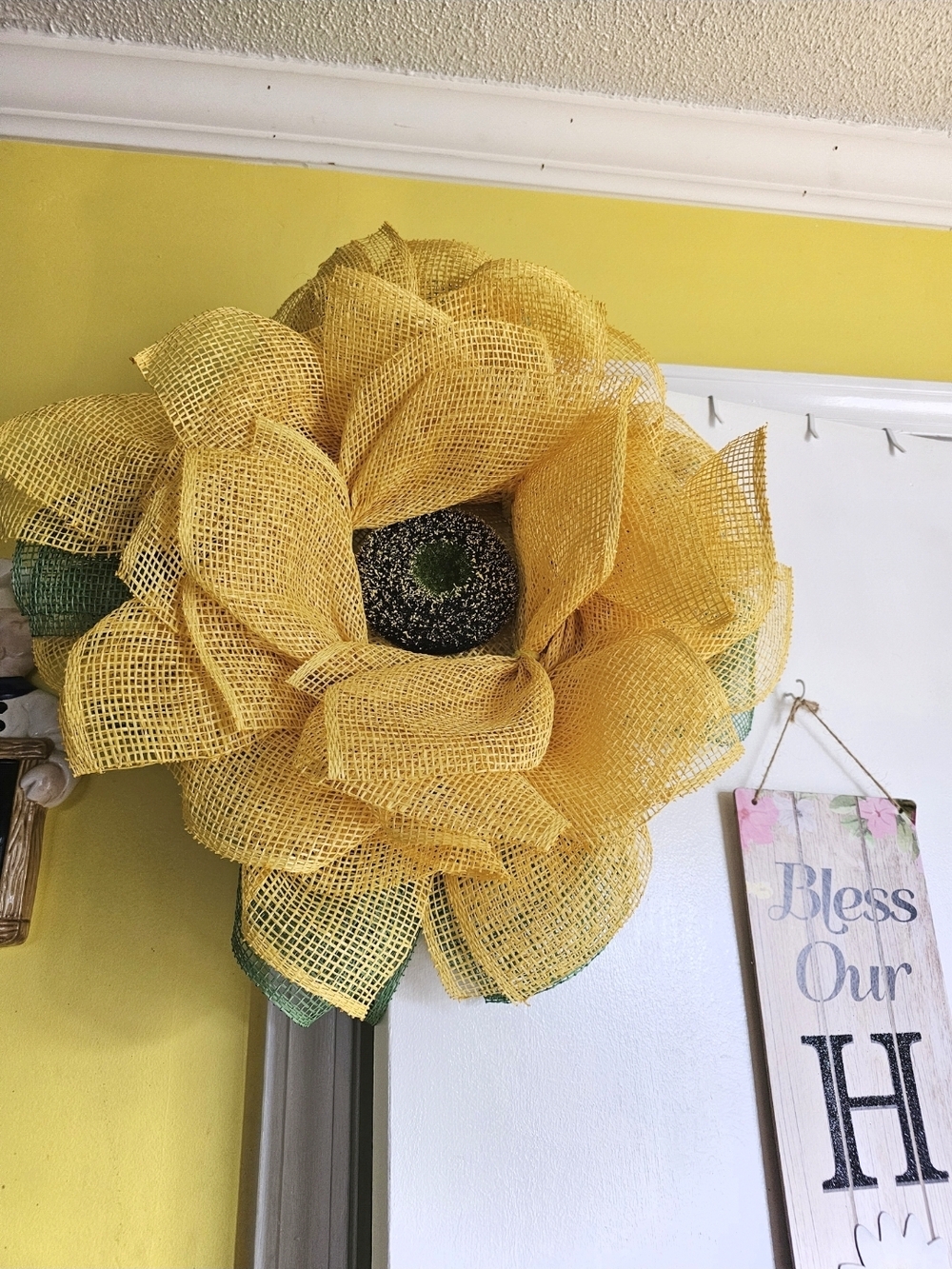 Large Yellow Mesh Flower Wreath